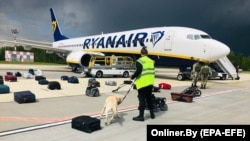 Самалёт Ryanair пасьля пасадкі ў Менску. 23 траўня 2021 году