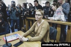 Марына Золатава падчас судовага паседжаньня па «справе БелТА». 12 лютага 2019 году