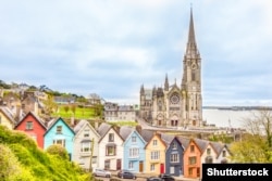 Ireland - Cathedral and colored houses in Cobh, Ireland