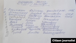 Қамаудағы Шетпе тұрғындарының тізімі. (Оқырманнан келген сурет)