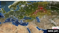 Карта распространения рутения от Института ядерной и радиационной безопасности Франции.